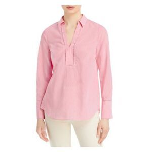 KOBI HALPERIN Womens Pink Striped Long Sleeve V Neck Wear To Work Blouse XS